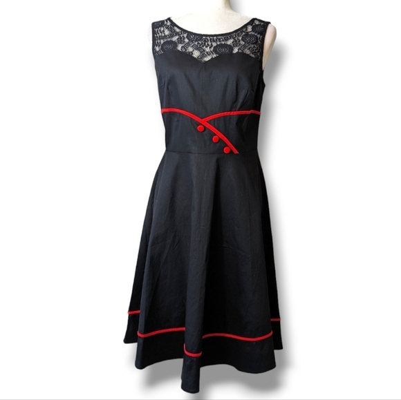 Dresses & Skirts - Rockabilly Pinup Retro 50s 60s Style A Line Dress Black Lace Red Piping: Large